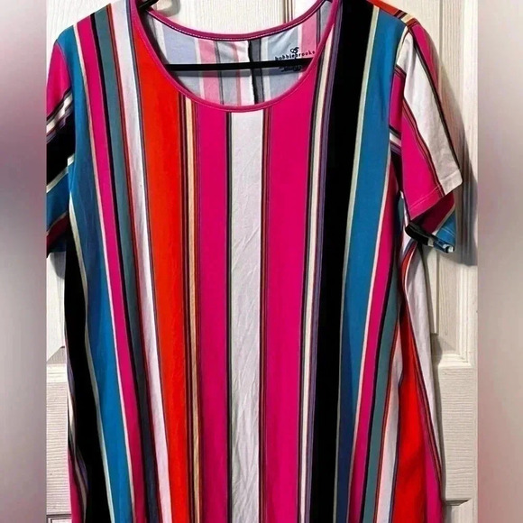 Bobbie Brooks Colorful neon Striped Print T-shirt Dress Size XLarge Soft NWOT - Picture 3 of 4